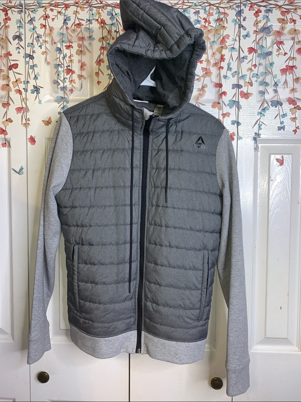 Reebok Gray Quilted Hooded Puffer Jacket